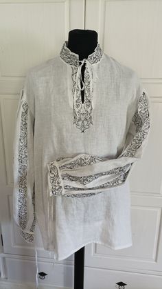 the shirt is loose fit, decorated with beautiful machine embroidery. A shirt is an important accessory for your renaissance costume. Traditional Long Sleeve Linen Tops, Embroidered Linen Long Sleeve Shirt, Traditional Cotton Tops With Embroidered Cuffs, Traditional Long Sleeve Linen Shirt, Traditional Cotton Blouse With Embroidered Cuffs, Folk Style Embroidered Linen Top, Embroidered Linen Folk Tops, Bohemian Long Sleeve Linen Shirt, Folk Style Long Sleeve Linen Tops