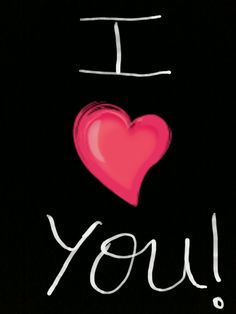 the words i love you are written in white ink on a black background with a red heart