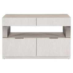 a white coffee table with two drawers