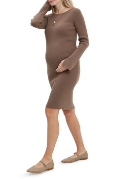 Splits on the cuffs lend pretty animation to a soft and stretchy maternity sweater-dress that's perfect for the in-between seasons. 37 1/2" length   Boat neck   Long sleeves   90% recycled polyester, 5% nylon, 5% spandex   Machine wash, dry flat   Imported Pretty Animation, Maternity Sweater Dress, The In Between, In Between, Maternity Sweater, Nordstrom Dresses, Boat Neck, Sweater Dress, Nordstrom