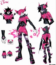 an image of a character sheet for the animated game personan, with pink and black colors