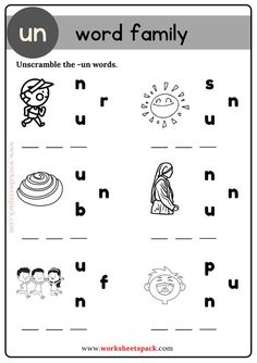 worksheet with words and pictures for children to practice the word family in english