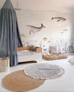 Jongenskamer met oceaan thema Ocean Kids Room, Ocean Nursery, Nursery Room Design, Nursery Room Inspiration, Kids Room Inspiration, Brown Walls, Toddler Bedrooms, Baby Bedroom