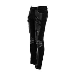 Designer Punk Contrast Color Hand Rubbed Leather Men Trousers With Loops Rocker Bottoms With Rivets For Alternative Fashion, Fitted Leather Gothic Pants, Gothic Black Leather Pants For Concerts, Black Gothic Leather Pants For Concerts, Gothic Leather Bottoms For Alternative Fashion, Gothic Black Leather Pants With Belt Loops, Black Gothic Leather Pants, Gothic Black Leather Pants, Black Gothic Leather Pants For Streetwear