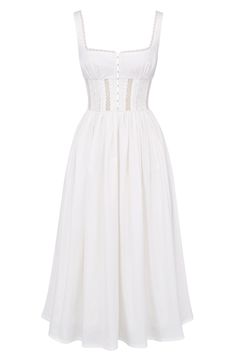 This breezy square-neck sundress features a corseted bodice with lovely lacy trim. Exclusive retailer Square neck Sleeveless Lined 65% cotton, 32% nylon, 3% elastane with 95% polyester, 5% elastane and 100% viscose contrasts Dry clean Imported White Sleeveless Corset Dress With Smocked Bodice, Sleeveless Ruched Bodice Corset Dress For Summer, Sleeveless Corset Dress With Ruched Bodice For Summer, Summer Corset Dress With Lined Bodice For Daywear, Summer Lace Corset Dress With Boned Bodice, Summer White Corset Dress With Lined Bodice, White Lined Bodice Corset Dress For Summer, Summer Lace Corset Dress Midi Length, White Square Neck Corset Dress For Summer