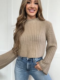 PREORDER: Timeless Warmth Mock Neck Long Sleeve Sweater Beige Stretch Cropped Long Sleeve Sweater, Beige Long Sleeve Cropped Sweater With Textured Knit, Beige Textured Knit Long Sleeve Cropped Sweater, Beige Long Sleeve Soft Knit Turtleneck, Beige Textured Knit Long Sleeve Turtleneck, Mock Neck Long Sleeve, Fall Days, Fall Essentials, Sleeve Detail