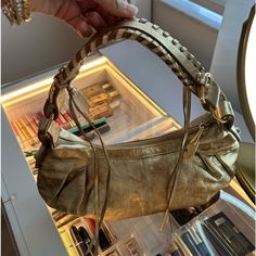 Leather. No Stains. 15” W X 8” Tall. Strap Is 18” Long. With Dust Bag Included. Inside Pocket. Gold Shoulder Bag, Inside Pocket, Dust Bag, Fashion Inspo, Bag Lady, Shoulder Bag, Leather, Women Shopping, Gold