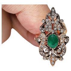 In very good condition. Total weight is 7.6 grams. Totally is diamond 0.60 ct. The diamond is has H color and vs-s1-s2 clarity. Totally is emerald 1.30 ct. Ring size is US 7 (We offer free resizing) We can make any size. Please contact for any questions. Gold Jewelry Fashion, Cluster Ring, Natural Diamonds, Gold Jewelry, 1960s, Emerald, Jewelry Rings, Ring Size, Fashion Jewelry