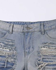 Details: Denim shorts with rip-off designBottom Length: ShortMaterials:75% Cotton + 25% Polyester Spring Ripped Medium Wash Jean Shorts, Ripped Medium Wash Jean Shorts For Spring, Distressed Denim Blue Mid-rise Shorts, Distressed Mid-rise Denim Blue Shorts, Denim Blue Mid-rise Ripped Shorts, Ripped Denim Cutoff Shorts, Ripped Cutoff Denim Shorts, Trendy Ripped Denim Shorts, Ripped High Rise Denim Bottoms