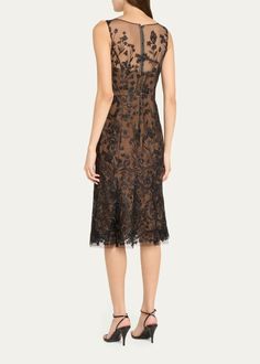 Marchesa Notte Fil Coupe Embroidered Sheath Dress - Bergdorf Goodman Formal Sleeveless Midi Dress With Floral Embroidery, Fitted Formal Embroidered Midi Dress, Fitted Embroidered Knee-length Dress For Evening, Elegant Sleeveless Dress With Floral Embroidery, Elegant Knee-length Lace Dress With Floral Embroidery, Elegant Knee-length Floral Embroidered Lace Dress, Knee-length Lace Dress With Floral Embroidery, Knee-length Lace Midi Dress For Evening, Sleeveless Fitted Embroidered Cocktail Dress