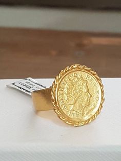 Gold coin ring, coin pinky ring, gold signet ring, coin signet ring, cocktail ring vintage style coi Jupiter Jewelry, Pinky Ring Gold, Gold Coin Ring, Vintage Gold Ring, Bike Jewelry, Gold Pinky Ring, Signet Rings Women, Vintage Gold Rings, Handmade Jewelry Ring