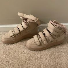 Brand New, Only Been Worn Once, In Great Condition. Please Message Me For Any Questions! Beige Lace-up High-top Sneakers With Cushioned Footbed, Beige High-top Sneakers With Textured Sole, Beige Leather High-top Sneakers With Round Toe, Beige Ankle-high Sneakers With Rubber Sole, Beige High-top Lace-up Sneakers With Textured Sole, Beige Platform Sneakers With Synthetic Material, Beige Lace-up Sneakers With Removable Insole, Beige Ankle-high Sneakers With Cushioned Footbed, Beige Mid-top High-top Sneakers For Spring