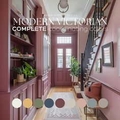 the front cover of modern victorian complete coloring books, featuring an entryway and stairs