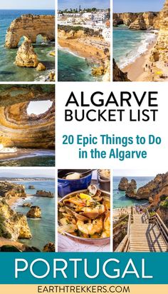 the cover of portugal's algarve bucket list with pictures of different locations