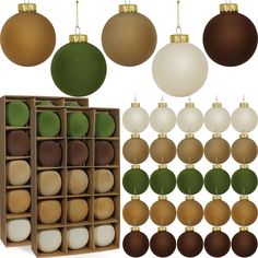 christmas ornaments are arranged in different shapes and sizes