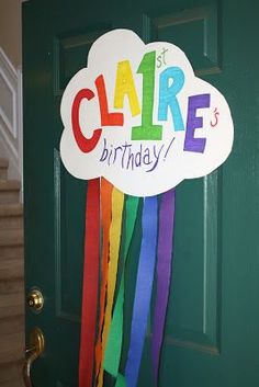 a door with a sign that says,'claire is 3rd birthday'on it