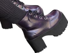 Add 3.5” of style to your step today! These durable and fashion forward platform boots provide an added lift to your style and are surprisingly easy to walk in! The purple rub-off leather is vegan friendly and made with eye-catching oversized silver eyelets. These boots are true vegan shoes for the environmentally conscious shoe shopper! Creeper Boots, Pointed Boots, Low Boots, Store Hours, Buckle Boots, Vegan Shoes, Shoes Outlet, The Purple, Shoe Store