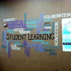 a bulletin board with words written on it and a sign that says, student learning