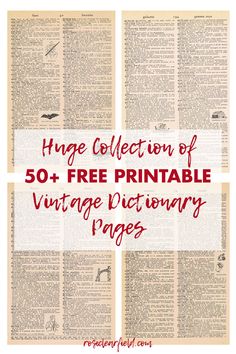 an old book page with the words, huge collection of 50 + free printable vintage dictionary