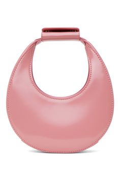 Staud: Pink Goodnight Moon Bag | SSENSE Goodnight Moon, Moon Bag, Good Night Moon, Press Studs, Handle Bag, Leather Top, Good Night, Faux Suede, Top Handle