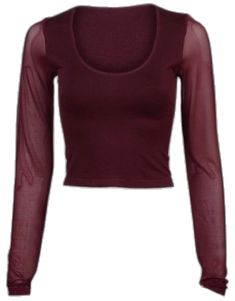 Casual Fitted Top With Sheer Sleeves, Casual Tops With Sheer Sleeves And Stretch, Trendy Burgundy Stretch Top, Casual Tops With Sheer Sleeves For Night Out, Trendy Stretch Burgundy Tops, Burgundy Long Sleeve Tops For Night Out, Red Forever 21 Crew Neck Top, Fitted Red Forever 21 Top, Forever 21 Red Crew Neck Top