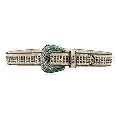 Flynn Belt - Western Studded Italian Leather Belt - Streets Ahead Leather Belts With Antique Buckle For Rodeo, Chic Leather Belt With Embroidery, Luxury Adjustable Western Belts, Chic Embroidered Leather Belt, Luxury Western Belt With Silver Buckle, Luxury Leather Belts With Rivets, Luxury Silver Western Belt, Brass Mesh, Vintage Silver Hand-tooled Belt