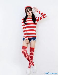 Orcajump - Smart Wally where'swally British characters stage performance clothes - Final Sale Cotton Costumes For Cosplay Events And Costume Parties, Cotton Costumes For Cosplay And Costume Parties, Cotton Costumes For Costume Party And Cosplay Events, Fitted Cotton Costume For Cosplay Events, Fitted Cotton Cosplay Costume For Costume Party, Winter Themed Cosplay Costume, Fitted Harajuku Costume For Winter, Fitted Harajuku Style Winter Costume, Harajuku Style Fitted Winter Costume