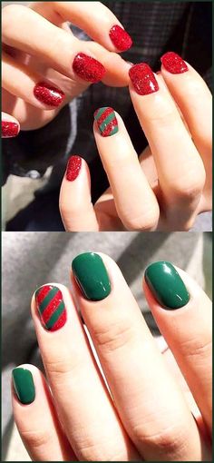 Simple Short Nail Art, Christmas Nails Short, Nails Festive, Short Nail Art, Holiday Themed Nails, Christmas Nail Art Ideas, Festive Nails, Nails Holiday, Nails Sparkle