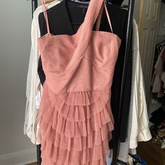 One Shoulder With Ruffles Bottom, Which Goes To Knee Length. Salmon Color, Bcbgmaxazria Dresses, Ruffles, Knee Length, One Shoulder, Cocktail Dress, Midi Dress, Size 10, Womens Dresses