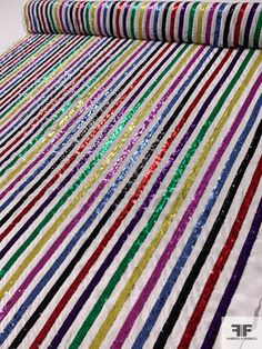 Bring the party with this multicolor and white rainbow striped sequins on silk crepe de chine designer fashion fabric. SKU: 12303 Content: 100% Silk Color: Multicolor / White Width: 44 inches White Rainbow, Silk Crepe, Rainbow Stripes, Fashion Fabric, Designer Fashion, Rainbow, Silk, Fabric, Fashion Design