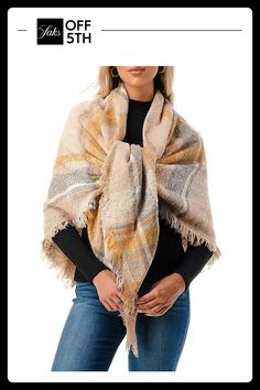 This Ultra-Soft Plaid Scarf Will Keep You Cozy All Season Long. Fringe Trim 100% Polyester Handwash Imported Size 56"w X 56"l. Center Core - W Cw Accessories > Saks Off 5th. Marcus Adler. Color: Grey. Fringe Blanket, Plaid Blanket Scarf, Plaid Blanket, Long Fringe, Scarf Tying, How To Make Shoes, Blanket Scarf, Fringe Trim, Scarf Styles