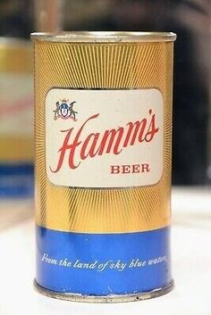 a can of hamm's beer sitting on top of a table