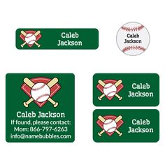 a mix of dishwaster and laundry safe labels featuring a baseball on a green background Baseball Mitt, Waterproof Labels, All Names, Baseball Season, Name Labels, Sport Soccer, Sports Baseball, Clothing Labels, Have You Seen