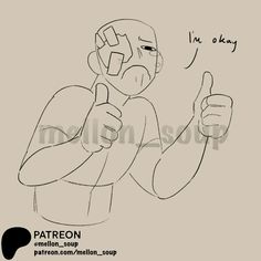 a drawing of a man giving the thumbs up with his hand in front of him