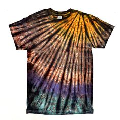 a tie - dyed t - shirt is shown on a white background