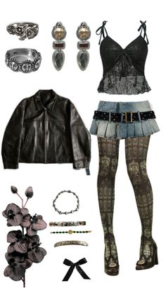 a woman's outfit and accessories are shown in this image