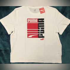 New..Puma Men Xxl (White) Formstrip Graphic Tee.. 30”Length..27”Armpit To Armpit.. Please Check Pics.. Sporty Puma Logo Tops For Streetwear, Casual Short Sleeve Top With Puma Logo, White Graphic Print Shirt For Sports, Puma Logo Cotton Top For Streetwear, Athleisure Cotton Tops With Puma Logo, Puma Logo Crew Neck Top For Streetwear, White Graphic Print Sports Shirt, Puma Logo Cotton Tops For Athleisure, Short Sleeve Puma Tops For Streetwear