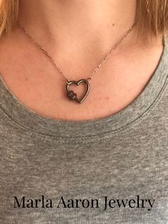 15" yellow gold square link with blackened silver stoned heart lock Marla Aaron, Heart Lock, Stone Heart, Less Is More, Link Chain, Gold Chain, Gold Chains, Jewelry Collection, Silver Necklace