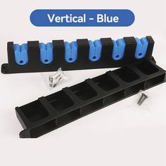 the vertical blue plastic tool holder is set up with screws