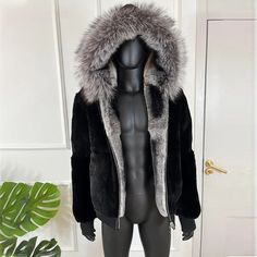 #ad Premium Men Real Rex Rabbit Fur Coat Trim Fox Fur Hood Jacket Winter Outwear Chinchilla, Fashion Mens Clothing Short Fur Coat, Fur Hoodie Jacket, Fur Coat Men, Black Fur Coat, Rabbit Fur Jacket, Rabbit Fur Coat, Fur Trim Coat, Fur Hood Jacket, Fluffy Jacket