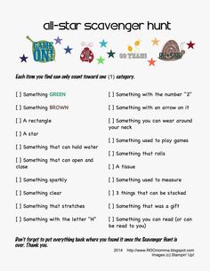 an all - star scavenger hunt is shown in this printable activity sheet