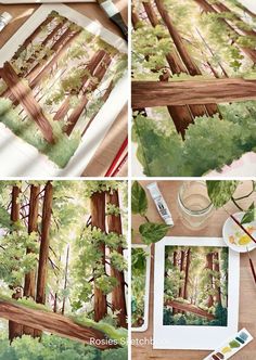 the process of painting trees with watercolors