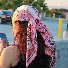 Beautiful Women's Pink Silk Scarfs. These scarfs can be styled in many ways. Many varieties and color ways to choose from! Pink Head Scarf, Pink Headscarf, Scarf Aesthetic, Pirate Style, Pink Silk Scarf, Silk Scarfs, Pirate Fashion, Silk Scarf Style, Pink Head