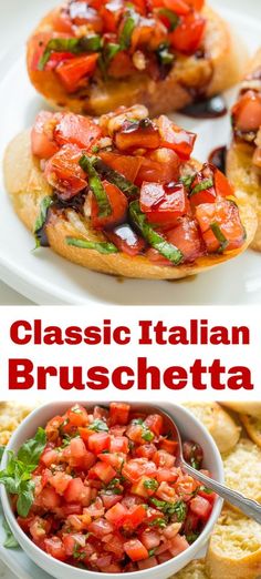 the classic italian bruschetta is served with bread and tomatoes