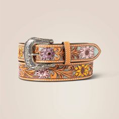 Floral Emboss Belt Ariat Belts, Girl Tools, Country Belts, Rodeo Belt Buckles, Custom Belt Buckles, Country Birthday, Cowgirl Belts, Tooled Leather Belts, Western Wear Outfits