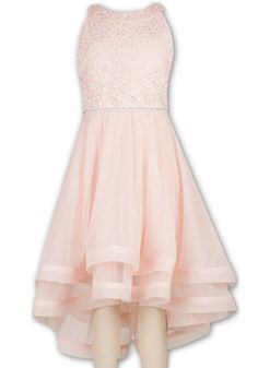 Speechless Big Girl's Dazzling Sleeveless Lace Halter Fanciful Dress-Size-12.  Polyester & Spandex.  Beautifying blush dress has a floral lace overlay upper bodice with silver glitter dots sprinkled throughout.  Round halter neckline.  Keyhole dual button closure at back of neckline with a zipper back closure below.  Sleeveless.  Stunning waistline boasts clear/silver rhinestones which are set in a silver backdrop adding a little more sparkle with every step.  Blush tulle sash ties into a decora Blue Floral Jumpsuit, Mint Skirt, Blush Skirt, Pretty Party Dresses, Short Maxi Dress, Blush Dress, Girls Special Occasion Dresses, Lace Halter Dress, Christmas Party Outfits