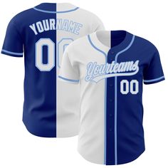 Custom Royal White-Light Blue Authentic Split Fashion Baseball Jersey Blue College Jersey With Baseball Collar, Blue Baseball Collar Jersey For College, Blue Baseball Jersey With Team Name For Fans, Blue Varsity Jersey For Baseball Season, Customizable Blue Varsity Jersey, Blue Baseball Jersey For Baseball Season, Blue Baseball Season Jersey With Letter Print, Blue Baseball Jersey With Team Name For Game Day, Blue Jersey With Letter Print For Baseball Season