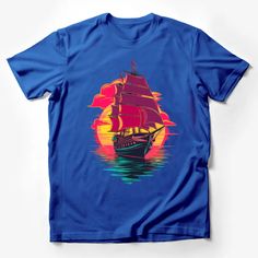 Vibrant Sailing Ship T-Shirt, Colorful Nautical Graphic Tee, Sunset Sea Adventure, Unisex Clothing Gift Male T-Shirt Custom graphic T-Shirt.Customize your color Blue Nautical Style T-shirt For Summer, Pre-shrunk Blue Crew T-shirt, Blue Pre-shrunk Crew T-shirt, Nautical Cotton T-shirt For Summer, Nautical Cotton T-shirt For Sailing, Navy Nautical Short Sleeve T-shirt, Nautical Navy Short Sleeve T-shirt, Blue Nautical T-shirt For Summer, Nautical Style Sail Color Short Sleeve Tops