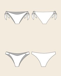 three different types of bikinis with ties on them