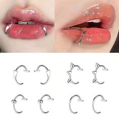 four different types of nose piercings and one with an arrow on the top, two with